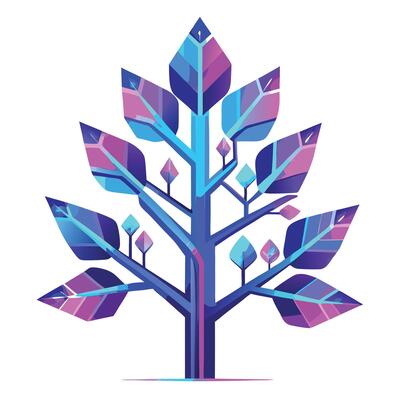 Bright Tree illustration with neon glow leaves created in a flat style