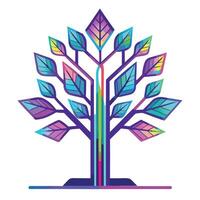 Luminous Tree artwork with neon light-like leaves vector