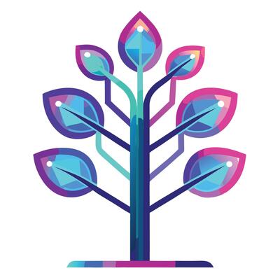 Radiant Tree illustration with neon light-like leaves