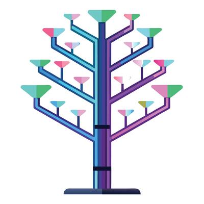 Glow Tree artwork with neon light tubes forming the branches