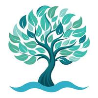Serene tree illustration with ocean wave shapes forming the tranquil and fluid leaves vector