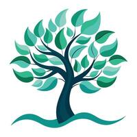 Coastal Tree design featuring ocean wave leaves in a flat style vector