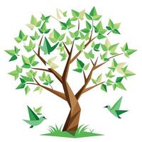 Graceful tree graphic showcasing folded paper birds as its artistic and delicate foliage vector