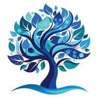 Marine tree illustration with stylized ocean currents forming the dynamic leaf shapes vector