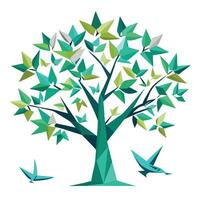 Delicate tree design with stylized origami birds composing the unique and folded leaf elements vector