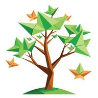 Inventive tree design with stylized origami birds composing the distinctive leaf elements Isolated on a white Background vector