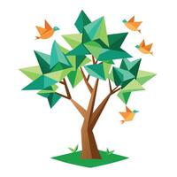 Whimsical tree graphic showcasing folded paper avian shapes as its artistic and unique foliage vector
