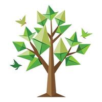 Inventive tree design with stylized origami birds composing the distinctive leaf elements vector