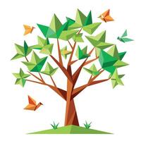 Artistic tree illustration with folded paper birds forming the elegant and unique leaves vector