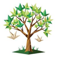 Graceful tree graphic showcasing folded paper cranes as its artistic and delicate foliage vector