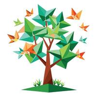 Artistic tree graphic showcasing folded paper shapes as its creative and textured foliage vector
