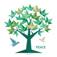 Delicate tree design with stylized origami cranes composing the unique and folded leaf elements vector