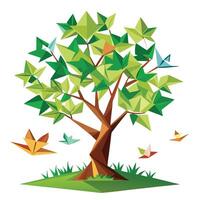Unique tree artwork featuring various origami paper folds creatively arranged as leaves vector