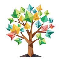 Intricate tree graphic showcasing folded paper shapes as its artistic and detailed foliage vector