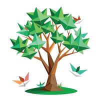 Inventive tree design with stylized folded paper composing the distinctive leaf elements vector