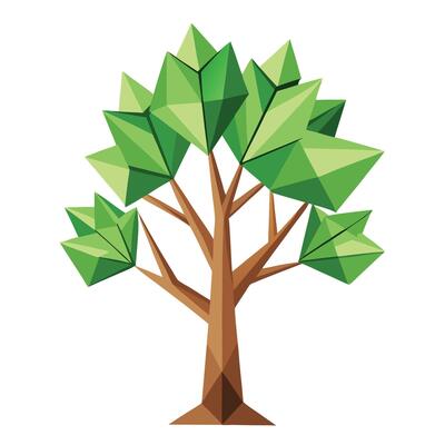 Artistic tree illustration with origami style folded paper forming the unique leaves