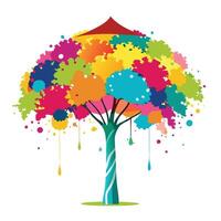 Artistic tree graphic showcasing dynamic paint splashes as its unique and colorful canopy vector