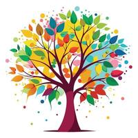 Unique tree artwork featuring various paint splatters artistically arranged as leaves Isolated on a white Background vector