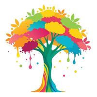 Modern tree design with stylized paint splashes composing a vibrant and abstract canopy vector
