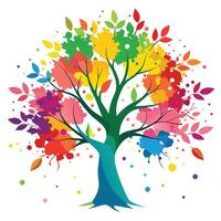 Creative tree graphic showcasing colorful paint splatters as its artistic and textured foliage Isolated on a white Background vector
