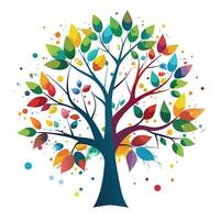 Creative tree graphic showcasing colorful paint splatters as its artistic and textured foliage vector