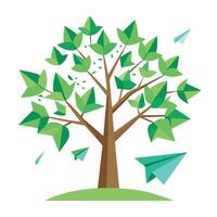 Creative tree design with stylized paper planes composing the distinctive leaf elements vector