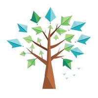 Adventurous tree graphic showcasing paper planes as its creative and soaring foliage vector