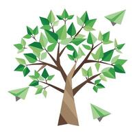 Imaginative tree artwork featuring various paper airplanes artistically arranged as leaves vector