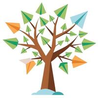 Soaring Tree Paper Airplanes Taking Flight vector