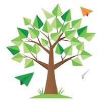Imaginative Tree Paper Airplane Leaves Isolated on a white Background vector