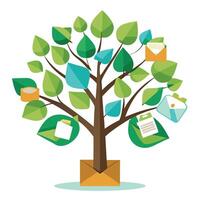 Communication Tree Paper Documents and Envelopes vector