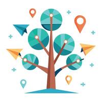 Flight Tree Paper Plane with Travel Icons vector