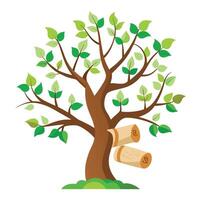 Academic Tree Paper Scroll Leaves Design vector