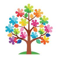 Problem Solving Tree Flat Puzzle Piece Leaves Isolated on a white Background vector