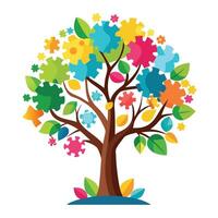 Development Tree Flat Puzzle Piece Leaves vector