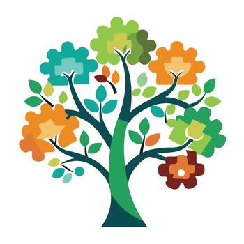 Unity Tree Puzzle Piece Leaves Design and isolated background vector