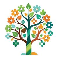 Designed Tree Puzzle Piece Leaves Representing Progress vector