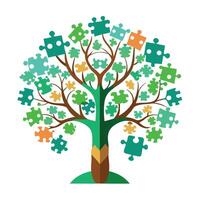 Puzzle Piece Tree Roots and Leaves Creation vector
