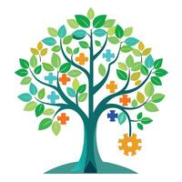 Logic Tree Puzzle Piece Roots and Leaves vector