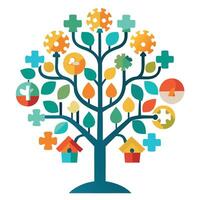 Logic Tree Puzzle Pieces and Mind Mapping Leaves vector