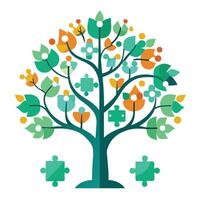 Mind Mapping Tree Puzzle Piece Leaves vector