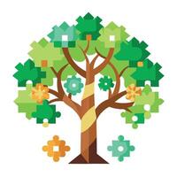 Designed Tree Puzzle Pieces Forming Trunk vector