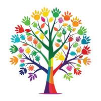Childhood Tree Rainbow Handprint Design vector