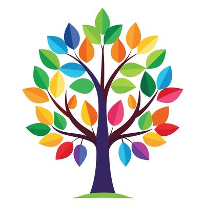 Designed Tree Rainbow Colored Leaves