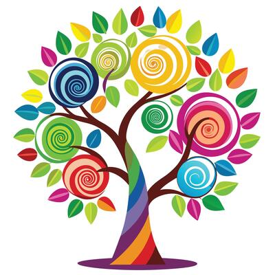 Rainbow Spiral Tree Colorful Leaves