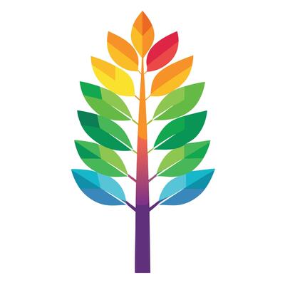 Vibrant Tree Rainbow Gradient Leaf Design