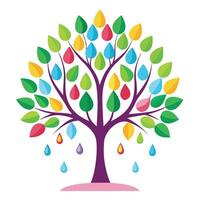 Creative Tree Rainbow and Raindrop Leaf Design vector