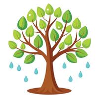 Weather Tree Flat Raindrop Shaped Leaves vector