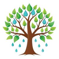 Designed Tree Flat Raindrop Shaped Leaves vector