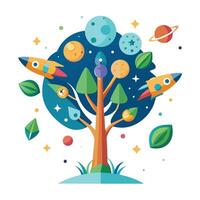 Cosmos Tree Rocket with Space Element Leaves vector